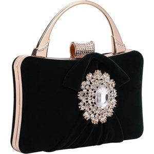 Velvet Evening Bags  with Flower Closure and Rhinestone Crystal Embellish-Clutch